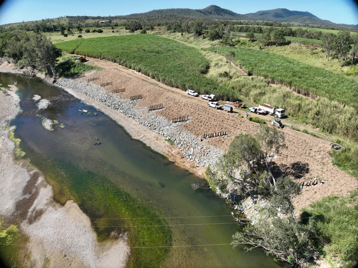 Streambank works along a creek below the ranges