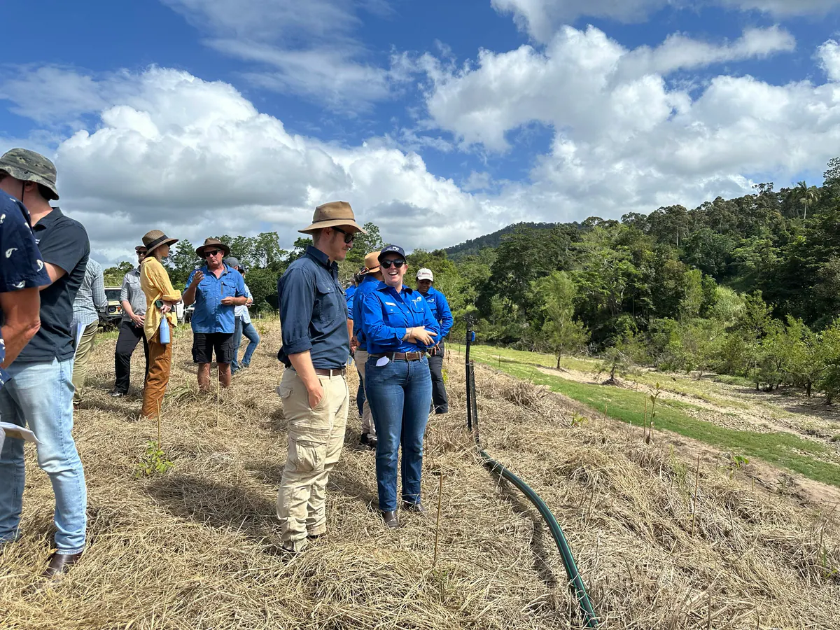 A group walking a paddock edge